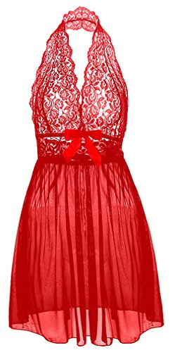 Boowhol Damen Reizwäsche Spitzenkleid Nachthemd Negligee Sexy Transparent Dessous-Sets Kleid Spitze Reizvoll Neckholder Babydolls mit Panties,Übergröße- größe L-5XL