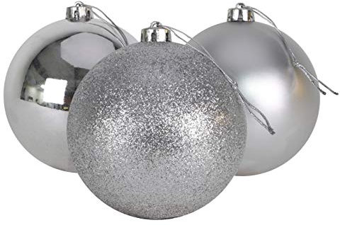 Christmas Concepts® 3-150mm Extra Large Baubles - Shiny, Matte & Glitter Design - Christmas Decorations (Silver)