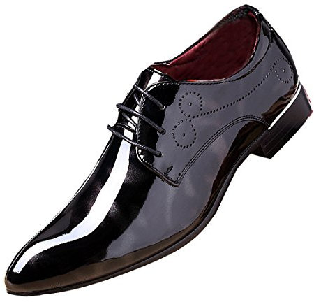 Scarpe Derby da uomo in vernice floreale con lacci scarpe da lavoro formali a punta lucida piatta in ecopelle, Grigio, 42 1/3 EU