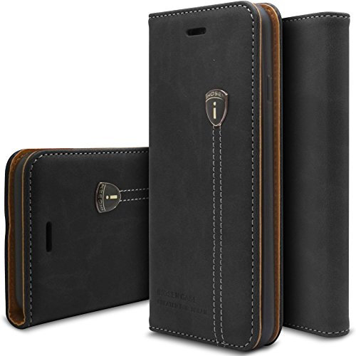 Viwaro kompatibel mit Apple iPhone X/Xs | Echt Leder Hülle Handyhülle Schutzhülle Wallet Book Flip Case Cover (Schwarz)