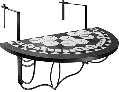 TecTake Mesa de Balcón Plegable Mosaico, Mesa para Colgar, (Negro-Blanco)