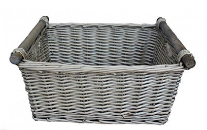 Red Hamper Large Grey Wash Wooden Handled Wicker Storage Basket, Set of 2
