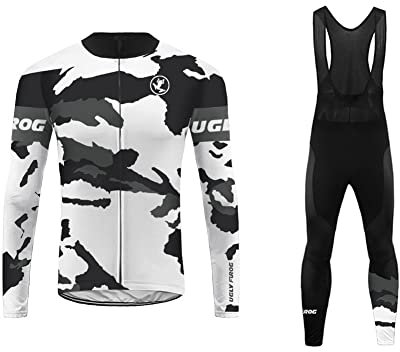 UGLY FROG Bike Wear Herren Fahrradbekleidung Set Radtrikot Langarm Winddicht Herren Thermische Fleece mit 20D Polster Hosen