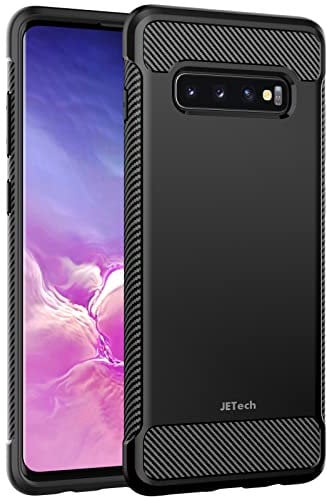 JETech Slim Fit Case Compatible with Samsung Galaxy S10 Plus S10+, Thin Phone Cover with Shock-Absorption and Carbon Fiber Design, Black