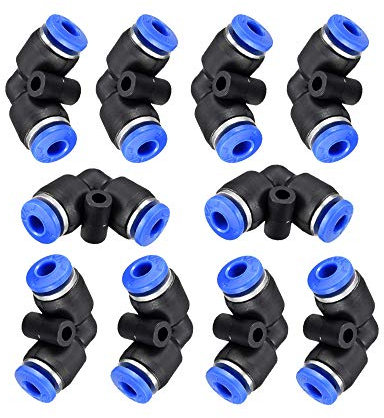 Carkio Lot de 10 raccords coudés pour Tuyau d'air - 4 mm - en Plastique - Coude à 90 degrés - Raccords pneumatiques - Verrouillage par Pression