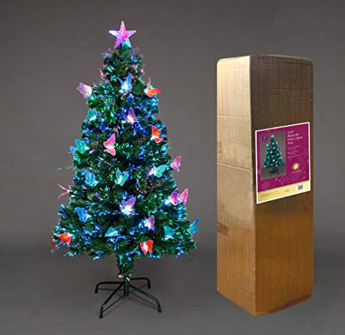 SHATCHI 5Ft/150cm Fibre Optic Christmas Star Topper-LED Butterfly Decorations-Pre-Lit Green Artificial Xmas Tree-Multicolor Changing Lights, PVC, 150 cm