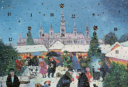 Adventskalender-Karte Wien Rathaus Nostalgie Weihnachten Grußkarten Goldprägung Kunstkarte Weihnachtsgruß Weihnachtsmarkt