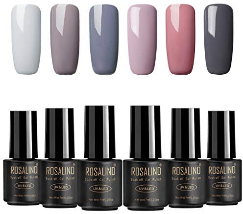 ROSALIND Nagellack Gel Gellack UV Semi-permanent Soak Off Varnish Pastell Lack 6 Farben Hellgrau Dunkelgrau Dunkler Akt Maniküre 7ml