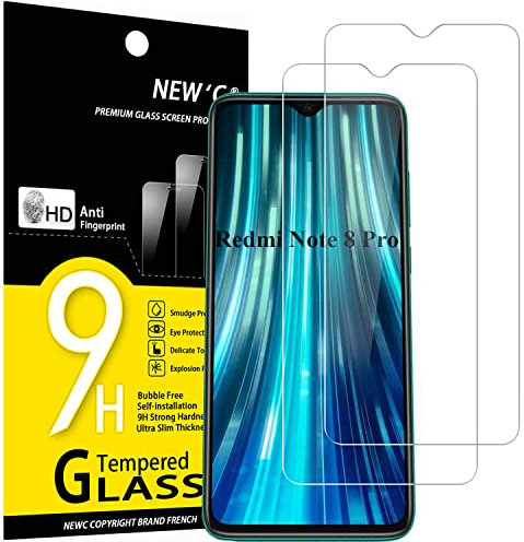 NEW'C 2 Piezas, Protector Pantalla para Xiaomi Redmi Note 8 Pro, Redmi 9 Cristal templado Antiarañazos, Antihuellas, Sin Burbujas, Dureza 9H, 0.33 mm Ultra Transparente, Ultra Resistente