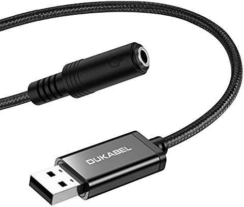 DuKabel Klinke auf USB Adapter 50CM USB A Stecker auf 3,5mm TRRS Buchse Externe Soundkarte Kopfhörer Adapter für Headset, Lautsprecher oder 4 Pole TRRS Mikrofon - Schwarz