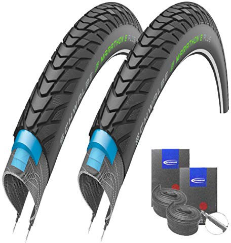 Set: 2 x Schwalbe Marathon E-Plus Reflex Pannenschutz Reifen 27,5x2.00/50-584 + Schwalbe SCHLÄUCHE Rennradventil