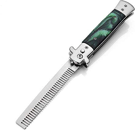 1pcs Automatic Stainless Steel Combs Foldable Knife Brushes Hair Trimmer Comb Brush Accessories butterfly Mens Pocket Knife Comb