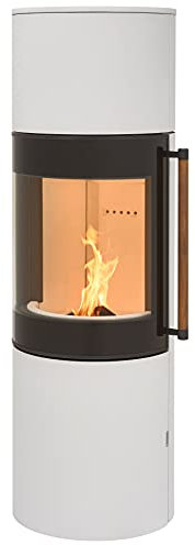 H&M MONO 3.0 L runder Kamin-Ofen in Stahl Weiß moderne 160° Sichtscheibe Reeling-Griff Holz-Fach mit separater Tür 7kw 149,8cm Höhe innovatives Design