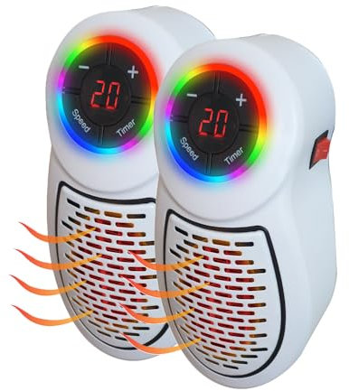 Portable Mini Electric Fan Heater | Small Plug In Heater For Home, Office Space Or Travelling | Low Energy, Efficient, Costs Pennies To Run, Heats Room fast (2 Pack) | Includes Remote Control | White