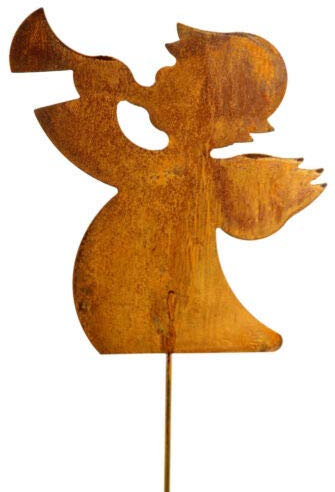 Bornhöft - Decorazione da giardino a forma di angelo con tromba in metallo arrugginito, decorazione da giardino, 118 cm