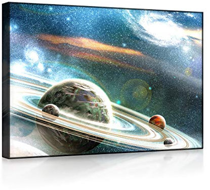lightbox multicolor | LED Wandbilder | Planet mit Ringsystem | 80x60 cm | Front Lighted