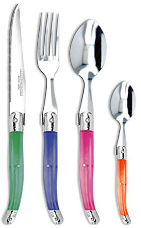 Laguiole Production - Ménagère 24 pièces - Set de Couverts de Table Acier INOX et ABS pour 6 Personnes - Solidité Extrême - Compatible Lave-Vaisselle - Manche Ergonomique - Transparent