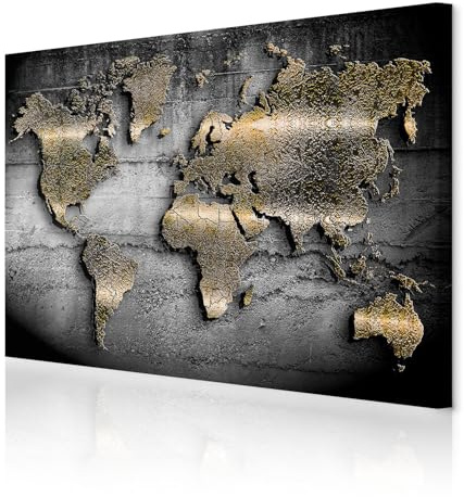 decomonkey Wandbilder Weltkarte 90x60 cm 1 Teilig Leinwandbilder Kunstdruck | Strukturleinwand, Holzkeilrahmen, Bild auf Leinwand, Wanddeko, Wohnzimmer, Wanddekoration, Abstrakt, Landkarte