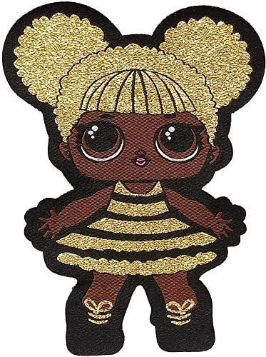 LOL Doll Queen Bee Patch. Woven, Iron-On, with Golden Lurex Thread. Super Large Size 6 x 4.1
