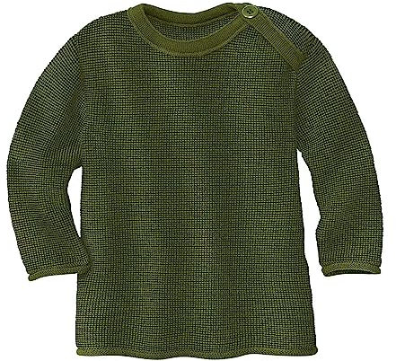 Melange-Pullover Baby & Kleinkind - 100% Bio-Merino – atmungsaktiv & warm - Unisex Gr. 50-104 - nachhaltig & fair – dehnbar mit Knopfverschluss - Made in Germany | Oliv-Anthrazit Gr. 86-92