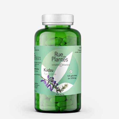 Kudzu 120 gélules - réduction de la sensation de «gueule de bois» - Complément alimentaire formulé exclusivement à partir de Kudzu - 2 mois de cure - Fabriqué en France RUE DES PLANTES