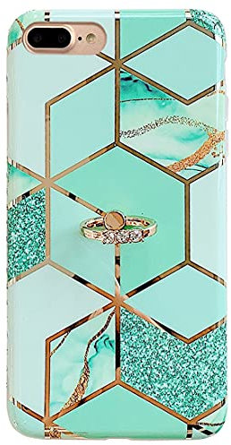 Qokey Compatible with iPhone 8 Plus Case,Compatible with iPhone 7 Plus Case 5.5 inch Marble Cute Stand Cover for Women Girls 360 Degree Rotating Ring Kickstand Soft TPU Shockproof Cover Green