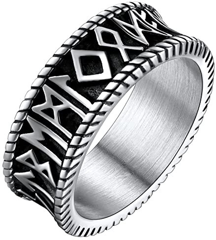 FaithHeart Edelstahl Fingerring Herren Männer Viking Rune Ring mit Geschenkebox für Valentinstag Weihnachten