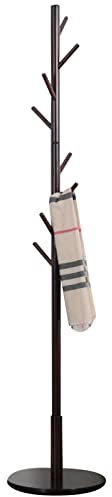 SJASD Porte-Manteau sur Pied,portemanteau en Bois Massif,Porte Manteau Porte-Vêtement en 8 Crochets pour Couloir,Salon,Entrée,Chambre et Bureau,Marron