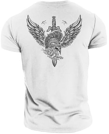 GYMTIER Spartan Forged - Short Sword - Men's Gym T-Shirt Bodybuilding Training Workout Lifting Top Clothing, White, L