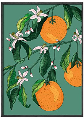 Bilder Poster Kunstdrucke Gemälde Obst Zitrone Orange Vintage Poster Und Drucke Mit Blüten Blumen Wandkunst Leinwand Malerei Wandbilder Küche Wohnkultur Für Raumästhetik 40X60Cm