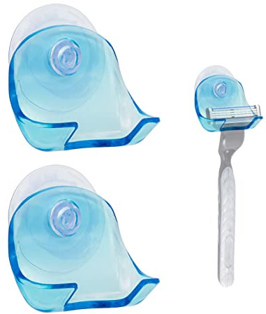 MyGadget 2x Support Mural pour Rasoir - Fixation Plastique Ventouse pour Parois Douche Salle de Bain - Tête de Rasoir/Rasoir à Main - Porte Rasoir Bleu