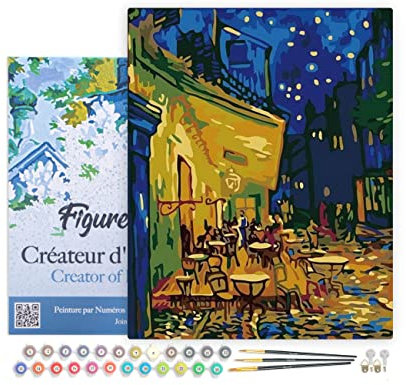 Figured'Art Peinture par Numéro Adulte avec Cadre Van Gogh - Café - Activité Manuelle Kit de Loisir Créatif DIY Numéro d'Art Complet - 40x50cm toile tendue sur châssis