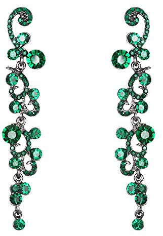 EVER FAITH Mujer Cristal Pendientes Colgante Boda Flor Oleada Verde Tono Ngero