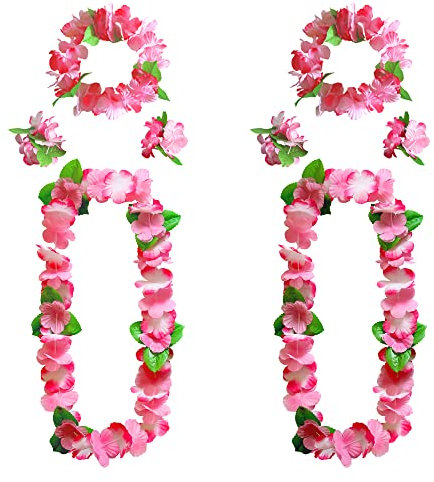AWCIGG Hawaii Kette Blumen Set Hawaii Blumenkette mit 4 Armbänder 2 Stirnbänder 2 Halsketten Hawaii Blumenketten Deko für Beach Aloha Luau Party Accessoires Hula Ketten Girlande