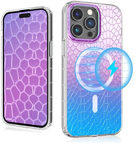 MYBAT PRO Magnetic Slim Clear Case for iPhone 14 Pro Max Case 6.7 inch, Compatible with MagSafe, Glitter Mood Series for Women Girls, Military Grade Drop Shockproof Non-Yellowing, Iridescent Snake