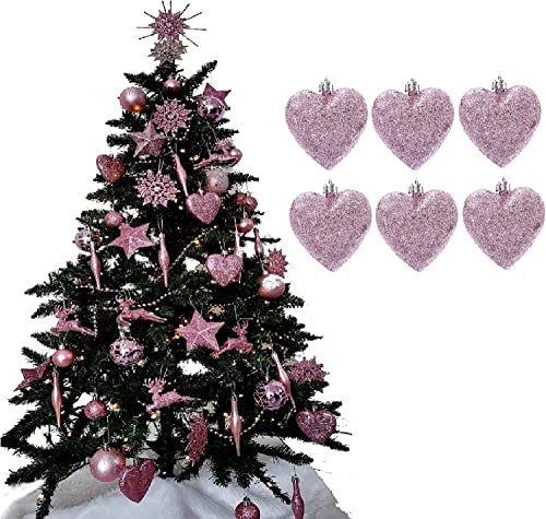 UKDeals Direct® Decorazioni natalizie per albero di Natale, collezione rosa cipria (confezione da 6 cuori – 8 cm)