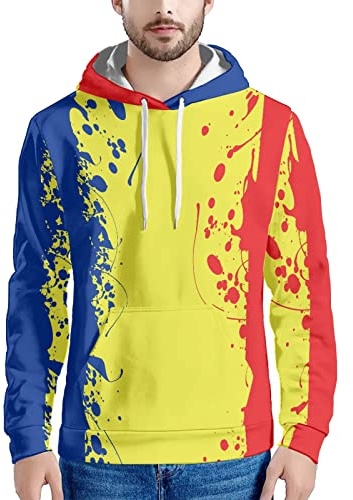 YuanDiann Qatar Football World Cup Pullover con cappuccio tifosi per l'allenamento sportivo uomo donna stampa felpa con cappuccio maglione con tasche felpe casual elasticizzate top Romania XL