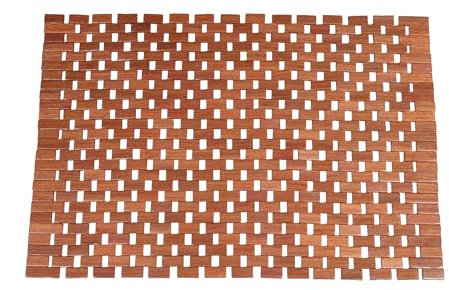 Organizedlife Tappetino da bagno in teak, tappetino da doccia in legno, tappetino per vasca da bagno, piedini in gomma antiscivolo, arrotolabile, per interni, bagno, doccia, spa, sauna, 70 x 50 cm