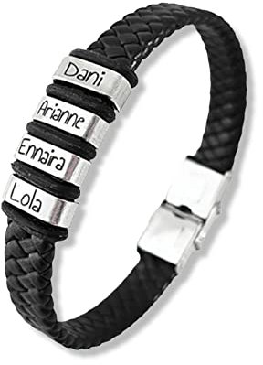 Pulsera con nombres personalizada, MODELO TALY, para todas las tallas, ajustable, acero inoxidable. (21, Negro)