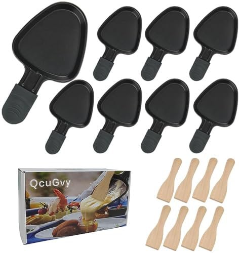 QcuGvy Poelon Raclette 8PCS Poelon Raclette Triangleavec avec Revêtement anti-adhésif avec Poignée Isolée et 8 Pelle, Pour Omelette au Fromage Fondu