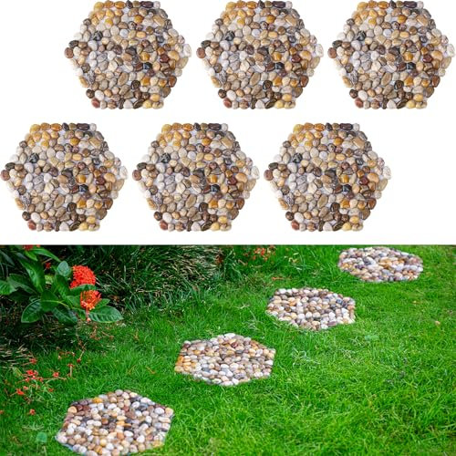 Qualdout River Rocks Trittsteine, Pflastersteine, für den Außenbereich, für Garten, Gehweg, Kieselsteine, polierter Kies für Hof, Rasen, Terrasse, Weg, Landschaftsbau, 6 Stück (Hexagon)