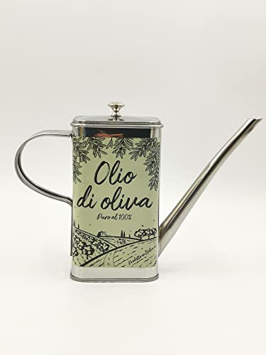 Generico Huilier de table en acier inoxydable rectangulaire 500 ml vintage décor paysage toscan avec inscription : huile d'olive pure à 100 %