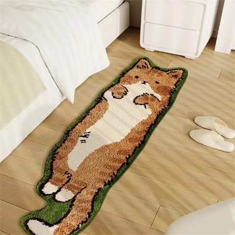 POPUPWAVE Teppich Waschbar für Schlafzimmer 40 x 120 cm, Niedlicher und lustiger Kinder-Teppich, modern, Bedruckt, weiß, unregelmäßige Form für Eingangsbereich(DREI Hunde) (Grüner Teppich)