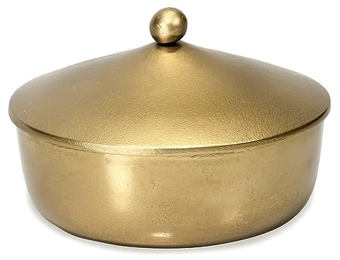 Red Co. Runde Antik Dekorative Metallschale mit Kuppelknaufdeckel, 17,8 cm Durchmesser, goldfarben