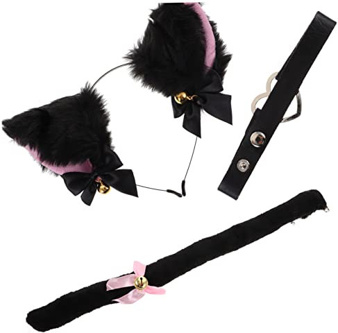 jojofuny 1 Satz Zubehör für Partystirnbänder Halsketten für Mädchen Katzenohren Kunstpelz kunstfell faux fur Haarbänder eine Halskette Herz Halsband Haarreifen für Katzenohren Kleidung Tier