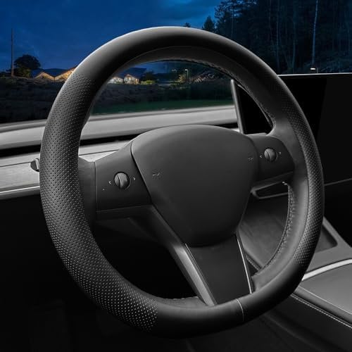 CARODI Housse de volant en cuir nappa pour Tesla Model 3 / Tesla Model Y (noir)