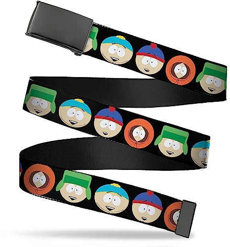 Buckle-Down Comedy Central Belt, Flip Web Belt South Park Boys Face Repeat Black, Adjustable, Mehrfarbig, 1.5 Wide - Fits up to Pant Size 52