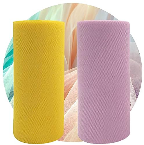 Tessuto Tulle 2 colori (Giallo Sunshine e Viola Chiaro), 2 rotoli, 15 cm, 23 metri, 2 pezzi, feste, matrimoni, costumi, gonna, tutu, decorazione, artigianato. 25 iarde