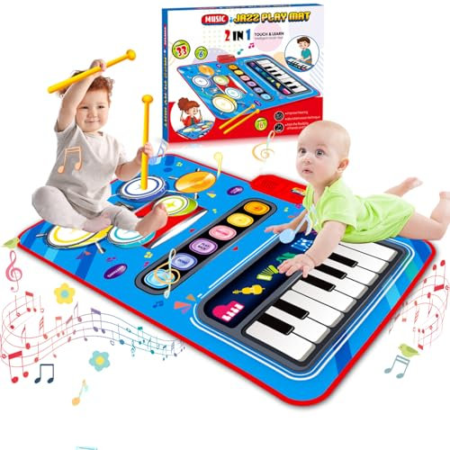 Spielzeug ab 2 Jahre, 2 in 1 Musikmatte mit 2 Trommelstock Musikmatte Kinder ab 1 Jahr , Kinderspielzeug ab 2 3 Jahre, Klaviermatte Geschenke für Mädchen Junge 1 2 3 Jahre Weihnachts Geburtstag