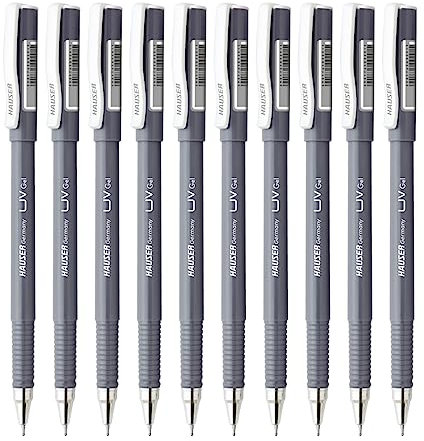 Hauser Paquete de cartera para bolígrafos de gel UV, garantiza suavidad y durabilidad, tinta impermeable para una escritura suave y sin manchas, tinta negra, paquete de 10 bolígrafos